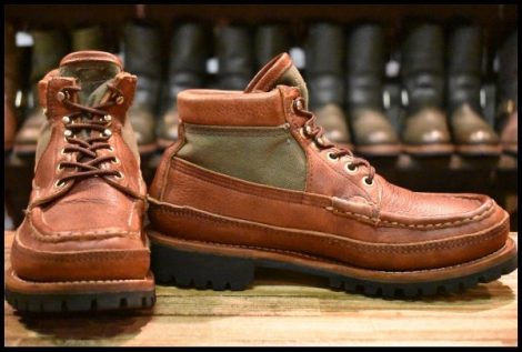 【6.5E 良品 青タグ】RUSSELL MOCCASIN ラッセルモカシン サファリ ブラウン×キャンバス ダブルモカシン レースアップ ブーツ HOPESMORE