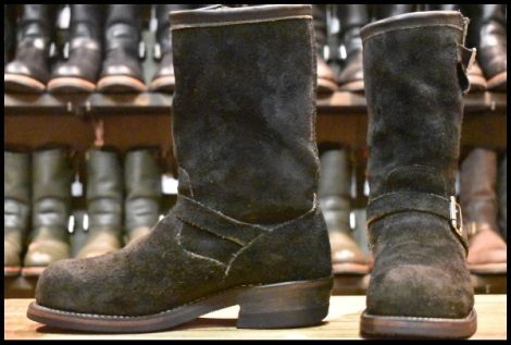 【8E 良品 黒タグ】Chippewa チペワ 91069 黒スエード エンジニア ブラック ラフアウト スチールトゥ 11インチハイト ブーツ HOPESMORE