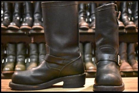【5E 良品 白タグ】Chippewa チペワ エンジニア 27863 黒 ブラック スチールトゥ 11インチハイト プルオン ブーツ HOPESMORE