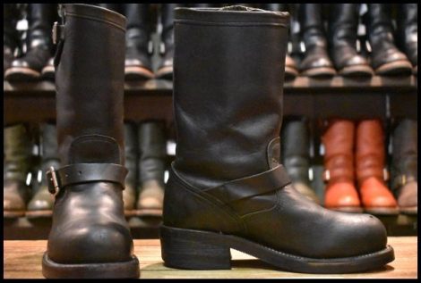 【5E 良品 白タグ】Chippewa チペワ エンジニア 27863 黒 ブラック スチールトゥ 11インチハイト プルオン ブーツ HOPESMORE