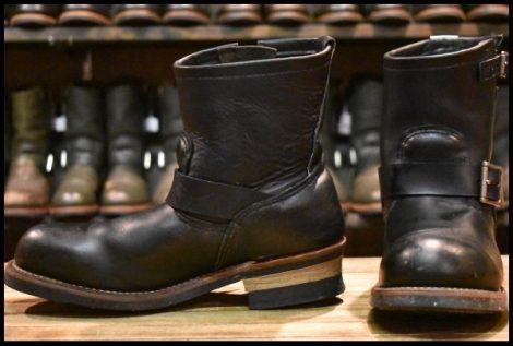 【8D 中古 12年】レッドウィング 2976 ショート エンジニア 黒 ブラッククローム スチールトゥ プルオン ブーツ redwing HOPESMORE