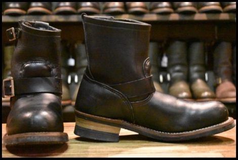 【8D 中古 12年】レッドウィング 2976 ショート エンジニア 黒 ブラッククローム スチールトゥ プルオン ブーツ redwing HOPESMORE