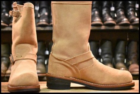 【8.5E 良品 黒タグ】Chippewa チペワ サンドスエード エンジニア 91071 スチールトゥ ベージュ 茶 ラフアウト ブーツ HOPESMORE