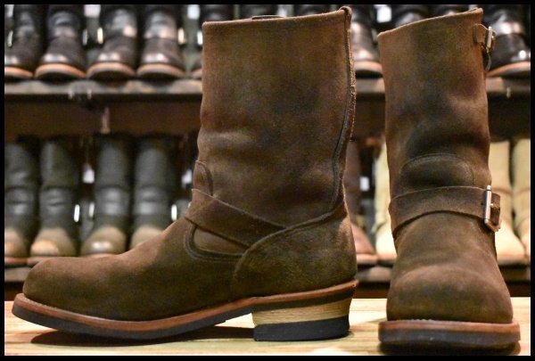 【9D 良品 10年】レッドウィング 8274 黒スエード エンジニア ブラック ラフアウト スチールトゥ プルオン ブーツ redwing HOPESMORE