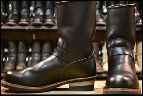 【9.5D 良品 PT99刺繍】レッドウィング 2268 エンジニア 黒 ブラッククローム スチールトゥ プルオン ブーツ redwing HOPESMORE