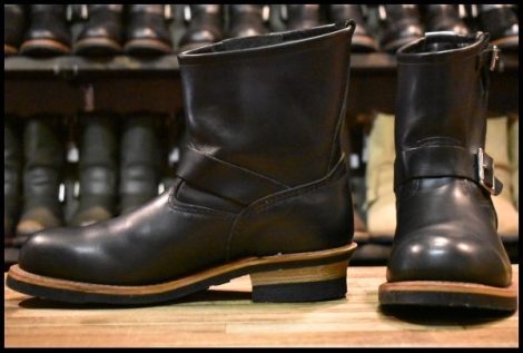 【9.5D 美品 08年】レッドウィング 2976 ショート エンジニア 黒 ブラッククローム スチールトゥ プルオン ブーツ redwing HOPESMORE