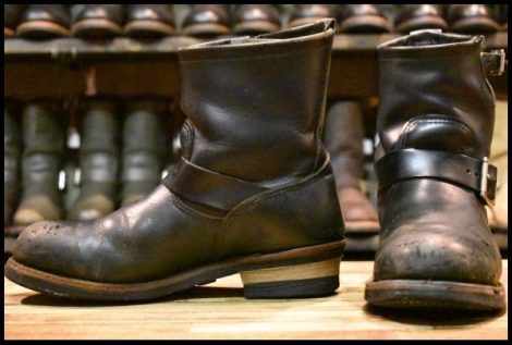 【8.5D 中古 10年】レッドウィング 2976 ショート エンジニア 黒 ブラッククローム スチールトゥ ブーツ redwing HOPESMORE
