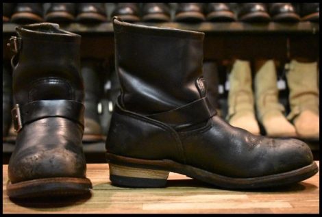 【8.5D 中古 10年】レッドウィング 2976 ショート エンジニア 黒 ブラッククローム スチールトゥ ブーツ redwing HOPESMORE