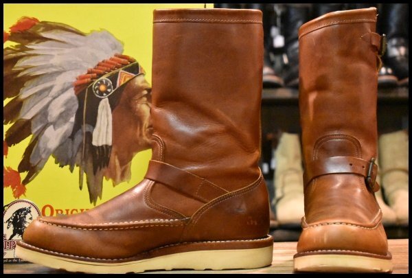 【8E 箱付 良品 黒タグ】Chippewa チペワ ハイランダー モックエンジニア 97877 タン オイルドレザー プルオン ブーツ HOPESMORE