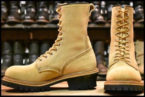 【8.5D 美品 PT91刺繍 98年】レッドウィング 8218 スエード ロガー タンラフアウト ベージュ ロング ブーツ 8211 redwing HOPESMORE