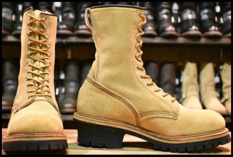 【8.5D 美品 PT91刺繍 98年】レッドウィング 8218 スエード ロガー タンラフアウト ベージュ ロング ブーツ 8211 redwing HOPESMORE