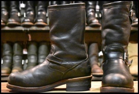 【7.5D 中古 PT83 黒タグ Cマーク 92年】Chippewa チペワ 02789 エンジニア 黒 ブラック スチールトゥ プルオン ブーツ HOPESMORE