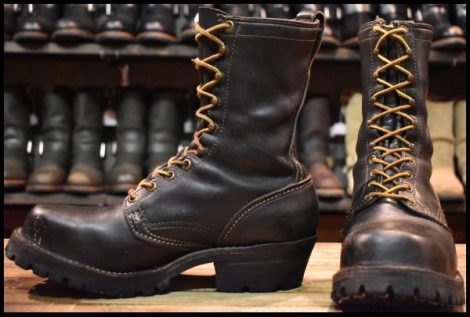 【8.5D 良品 旧ロゴ 95年】WESCO ウエスコ ジョブマスター 黒 ブラック ビブラム100シングル レースアップ ブーツ HOPESMORE